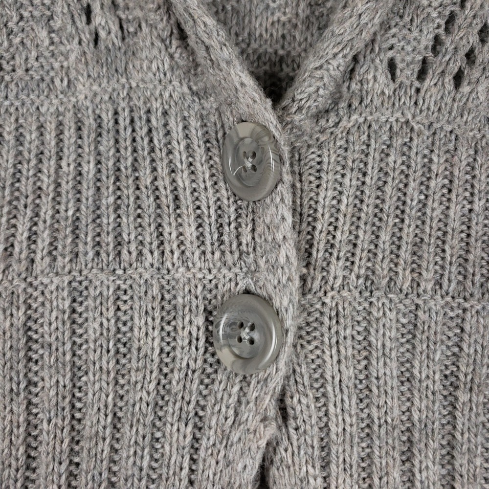Apt 9 Womens XL Gray Hooded Pointelle Knit Button Cardigan Sweater Scalloped Hem - Picture 3 of 11